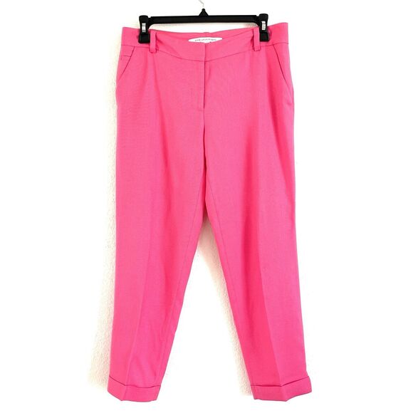Diane Von Furstenberg Women Linen-Like Cropped Tapered Pants Trousers Pink - Picture 2 of 16